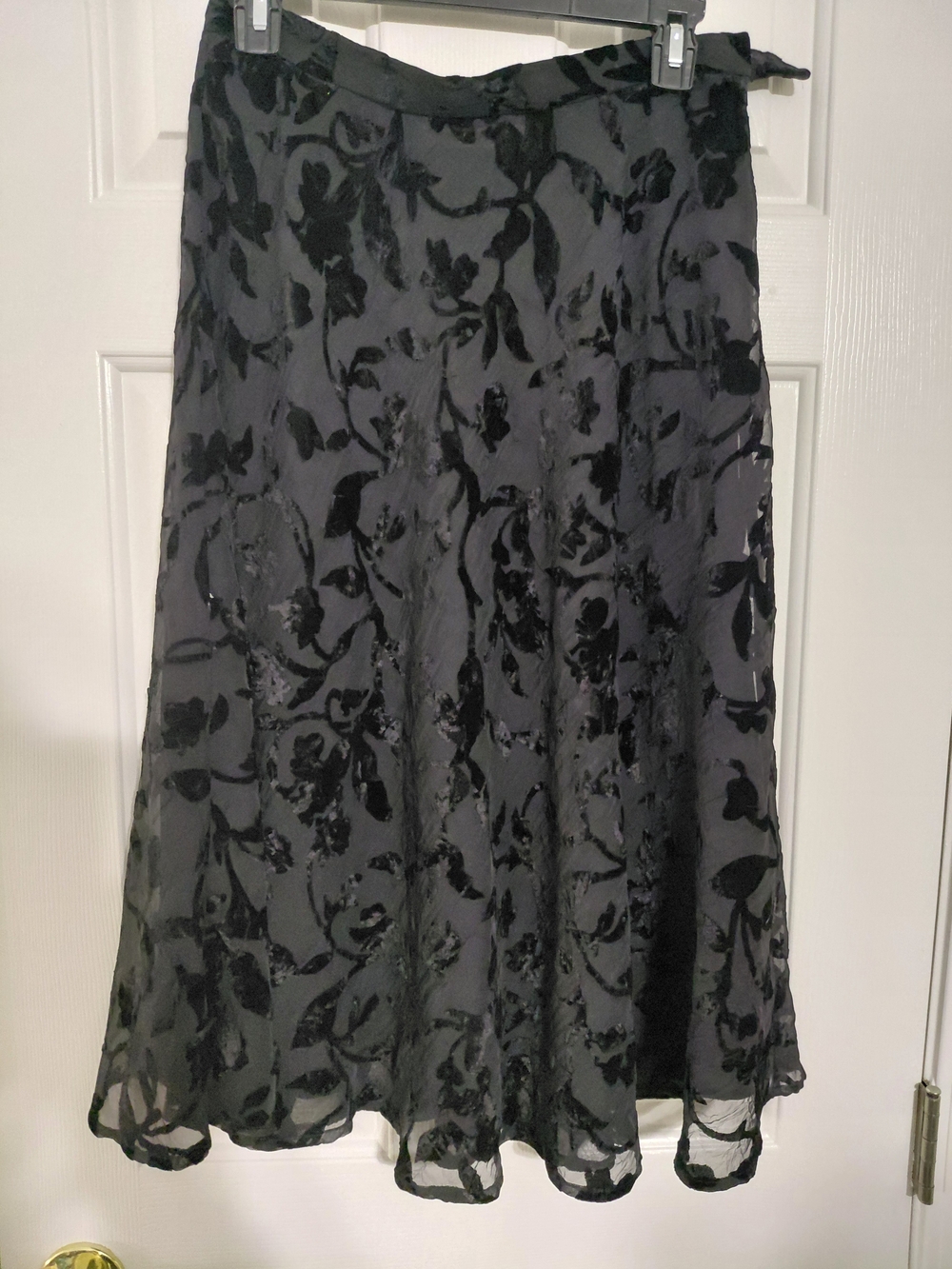 Talbots Black Floral Burnout A-Line Skirt